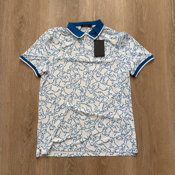 G/FORE Golf Polo Mens Medium White Blue Star Dust Banded Sleeve 